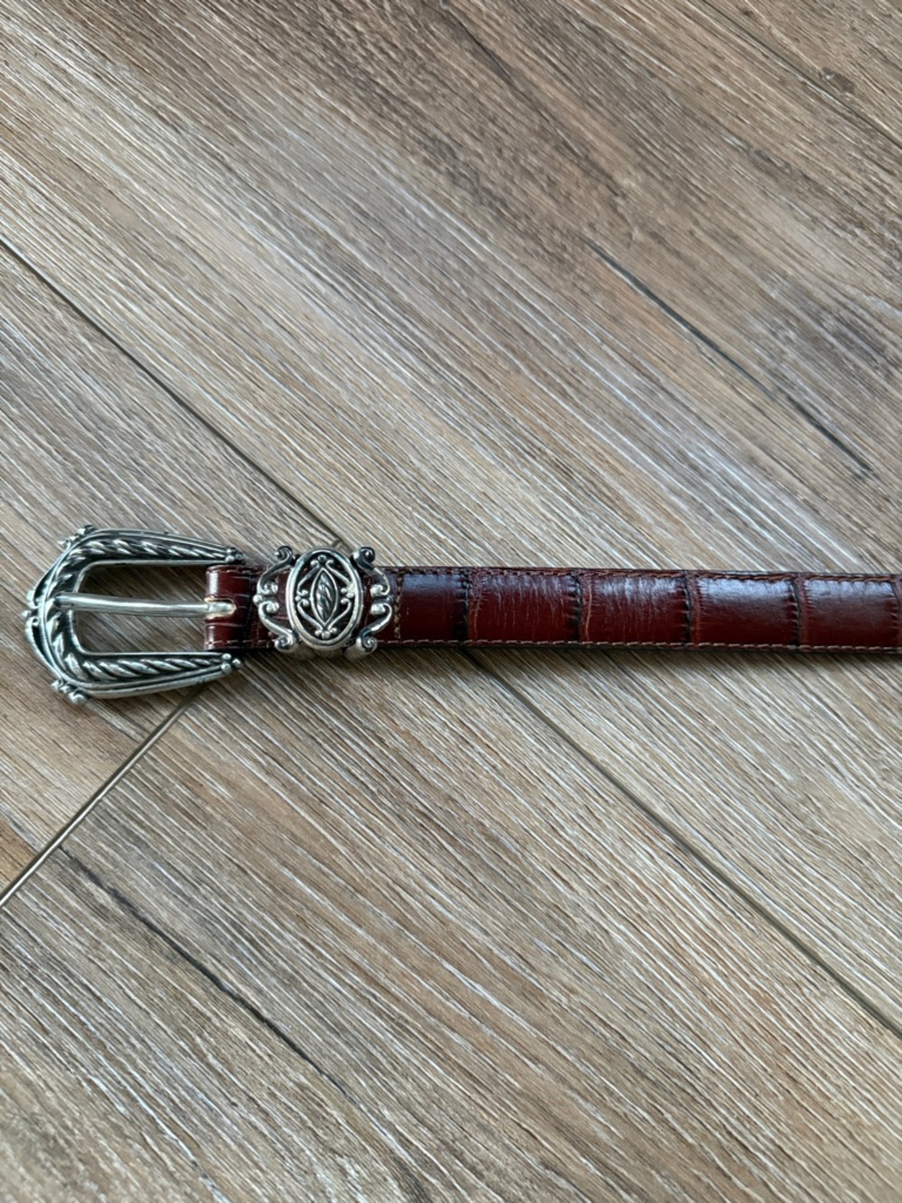 Brighton Brown Leather Belt with Silver Logo Accent ladies 30